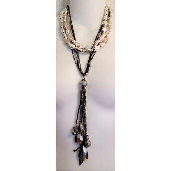 Lot of 4 Silvertone Necklaces Fringe Open Metal Circles Beaded Boho Y2k - Picture 5 of 7